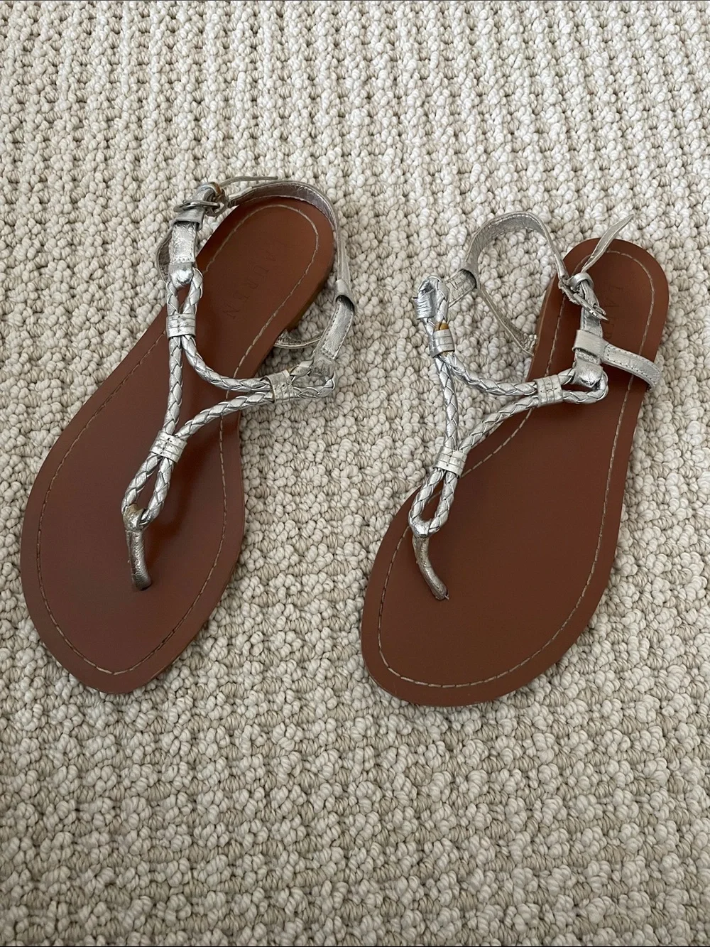 Lauren Ralph Lauren Metallic Silver Braided T-Strap Sandals Size 6.5